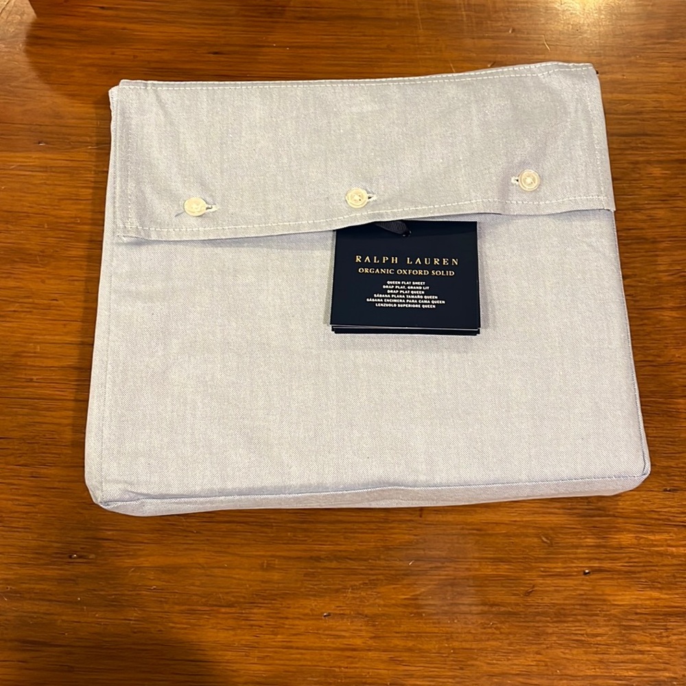 Ralph Lauren Oxford Solid Queen Flat Sheet Blue New $145